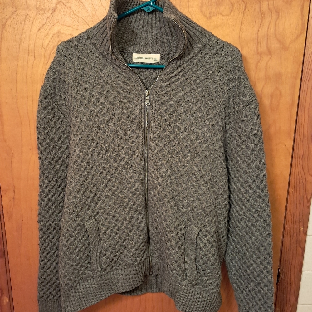 Mutual Weave Gray Knit Zip-Up Sweater